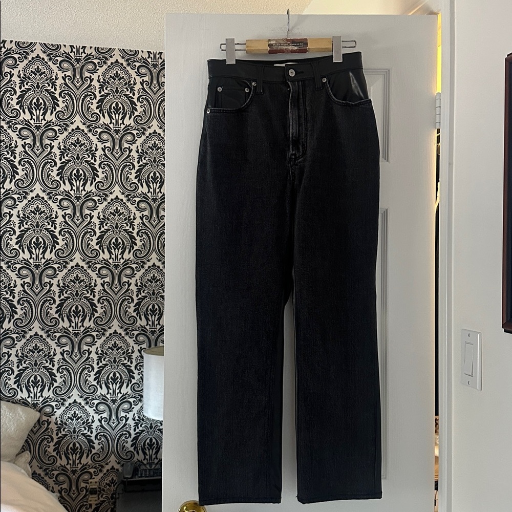 Abercrombie Jeans. Front is black denim and back of jeans is black faux leather